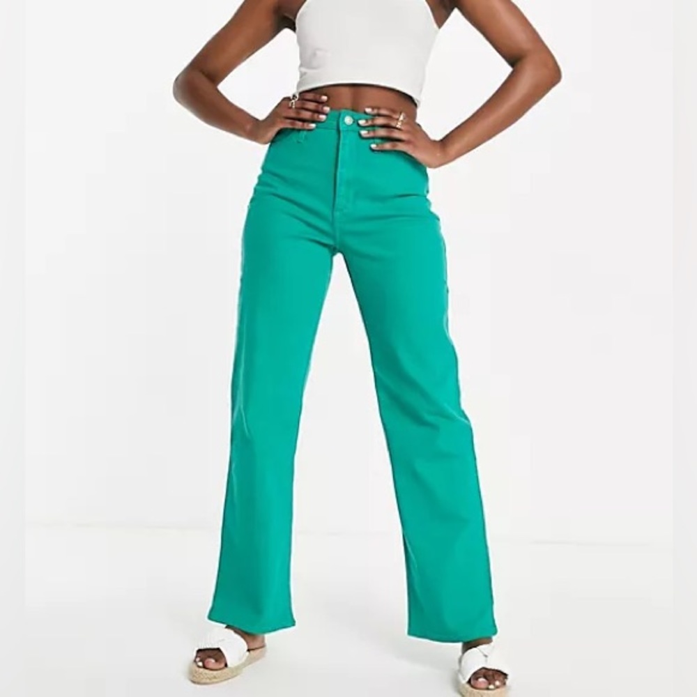 GREEN TEAL VIBRANT ULTRA HIGH RISE DAD CARGO JEAN DENIM ABERCROMBIE ASOS ZARA